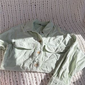 Mint Green Cropped Denim Jacket